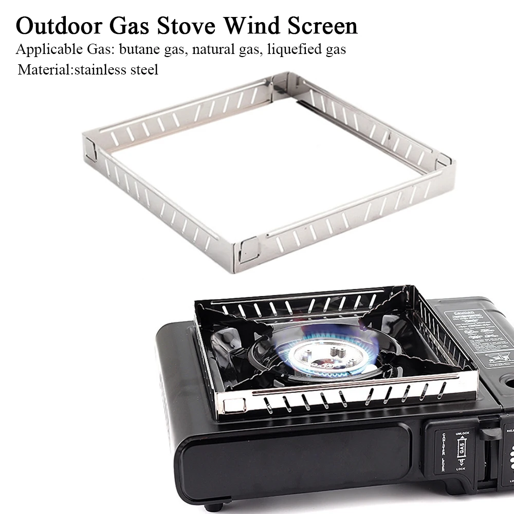 Outdoor Camping Cooking Equipment - เตาแก๊สกลางแจ้งพร้อมแผ่นกันลมสแตนเลสแบบพับได้ สำหรับทำอาหาร ปิ้งย่าง เดินป่า และตั้งแคมป์