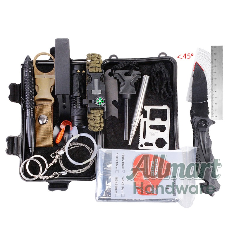 Survival Kit - กล่องเครื่องมือเอาตัวรอด EDC อเนกประสงค์แบบพกพา อุปกรณ์ฉุกเฉินสำหรับการตั้งแคมป์กลางแจ้ง ชุดปฐมพยาบาล SOS