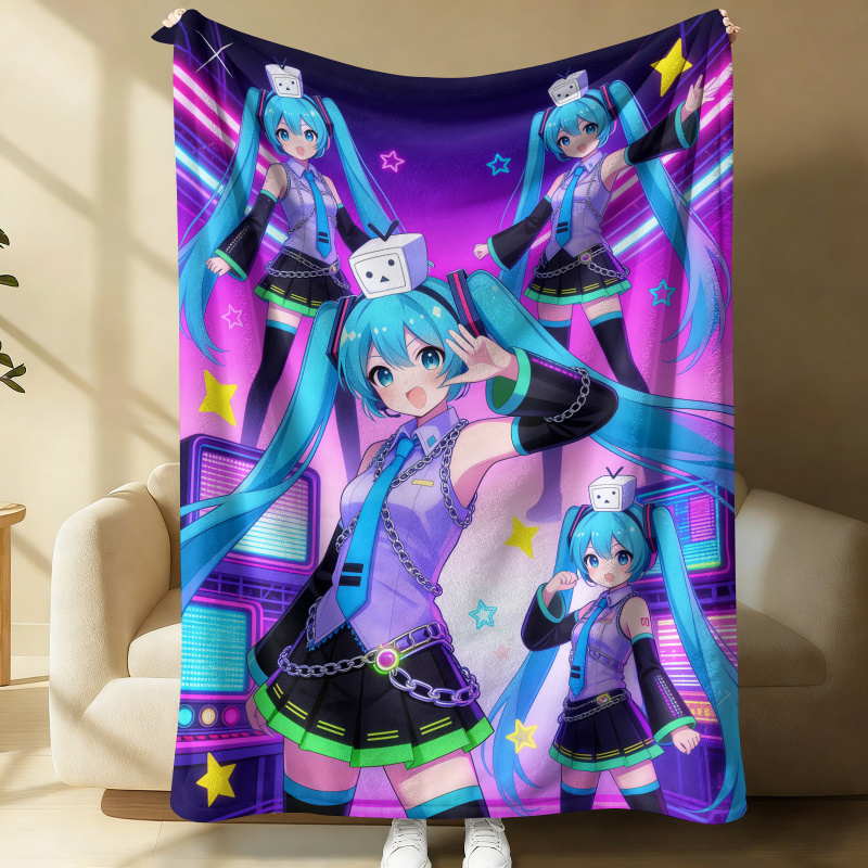 Outdoor Camping Anime - ผ้าห่มฟลานเนลฮัตสึเนะ มิกุ,ผ้าห่มนอนกลางวันในออฟฟิศลายอนิเมะ, ผ้าห่มสำหรับเดินทางแคมป์ปิ้งกลางแจ้งลายไซเบอร์พังก์นีออน, ของขวัญสำหรับแฟนๆ, วัยรุ่น