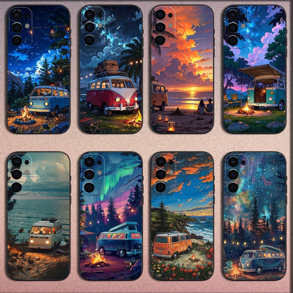 Outdoor Camping Anime - Combi Van Car Outdoor Campingเคสโทรศัพท์สําหรับSamsung S25,S24,S21,S22,S23,