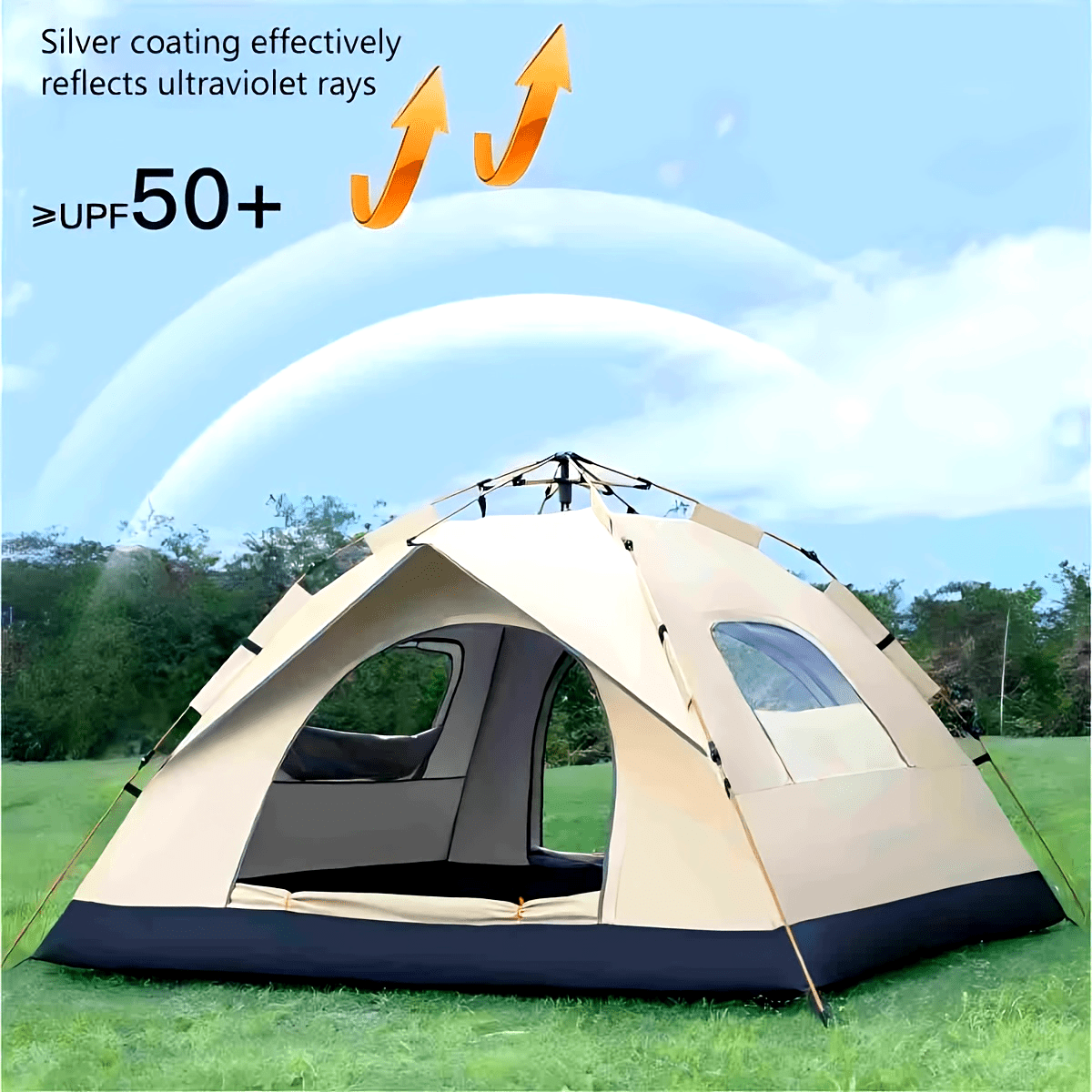 Outdoor Camping Automatic Quick Opening Tent - เต็นท์เคลือบสีเงินเปิดเร็วอัตโนมัติ, เต็นท์พับได้แบบพกพา UV กันน้ำสำหรับตั้งแคมป์เดินป่าขับรถเที่ยวชายหาดท่องเที่ยวกลางแจ้ง