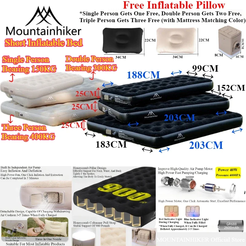 Outdoor Inflatable Camping Tent With Air Pump - MOUNTAINHIKER ที่นอนลมเป่าลมสำหรับใช้ภายในอาคาร ที่นอนเป่าลม PVC สำหรับนอน 1/3