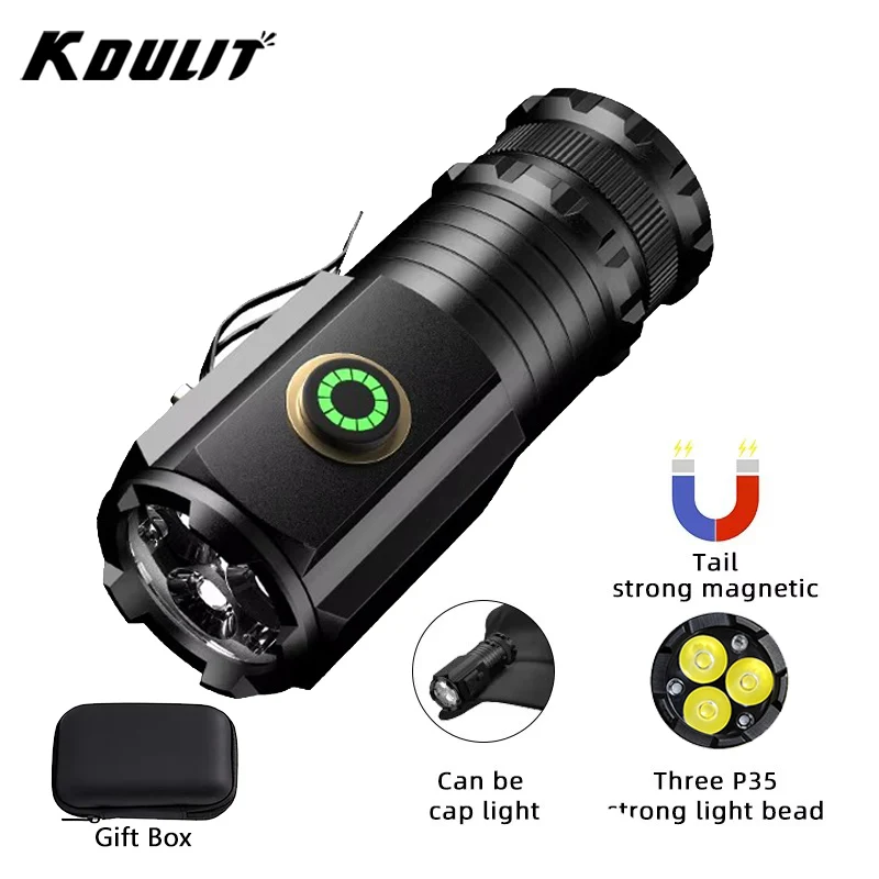 Outdoor Camping Adventure - ไฟฉาย LED ขนาดเล็กอันทรงพลังซุปเปอร์ไบรท์อลูมิเนียมพ็อกเก็ตไฟฉายแบบชาร์จไฟได้กันน้ำเดินป่าตั้งแคมป์แสงแฟลชพร้อมแม่เหล็ก