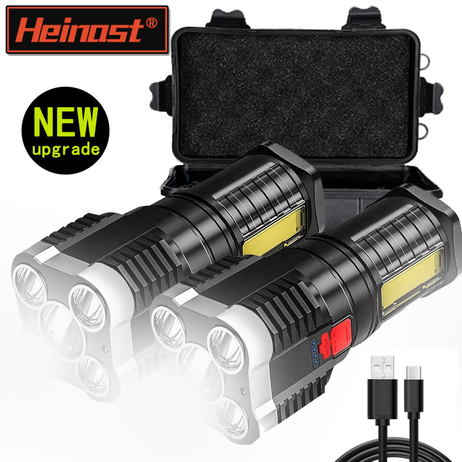 Outdoor Camping Adventure - ไฟฉาย LED กำลังสูง 5 ดวง ไฟฉายแคมป์ปิ้งแบบชาร์จไฟได้พร้อมไฟด้านข้าง