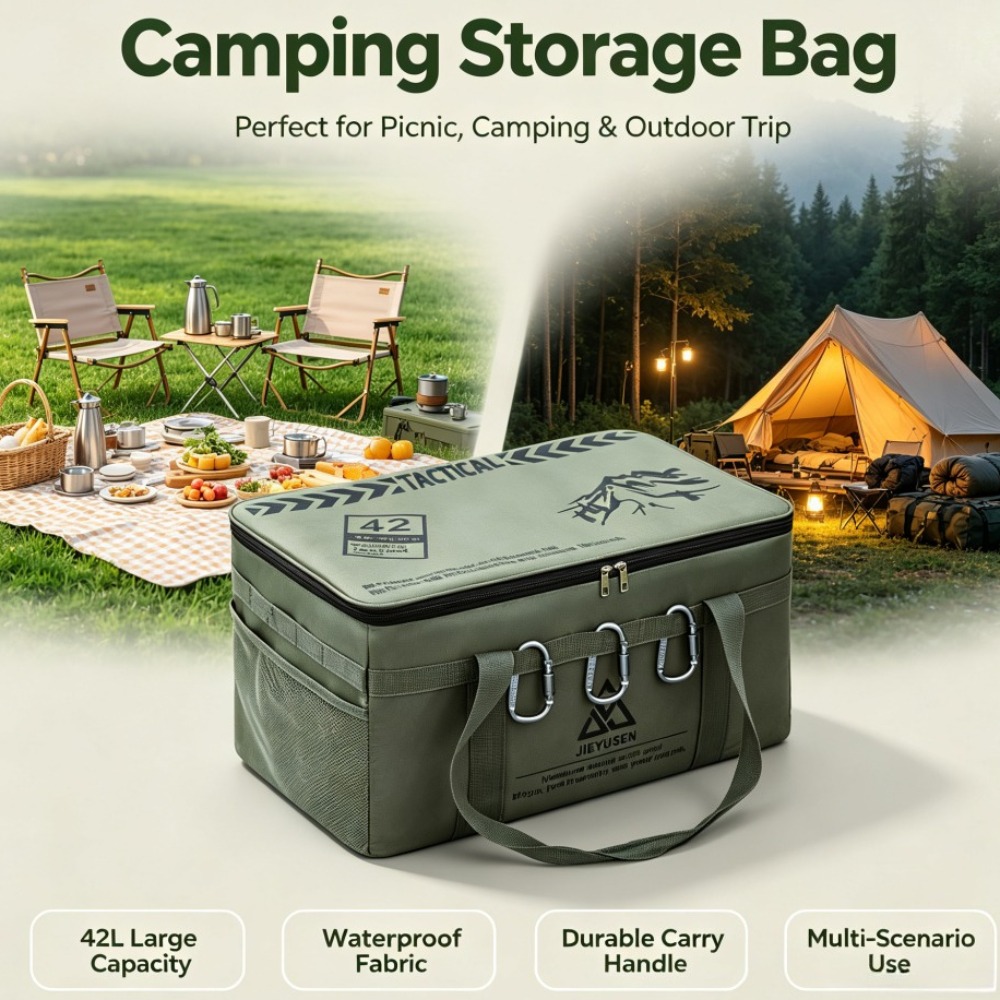 Outdoor Camping Cooking Equipment - 30/42L กล่องเก็บอุปกรณ์ปิกนิกแบบพกพาสำหรับกิจกรรมกลางแจ้ง กล่องเก็บของสำหรับตั้งแคมป์แบบยุทธวิธี กระเป๋าเก็บของขนาดใหญ่สำหรับอุปกรณ์ทำอาหารกลางแจ้ง