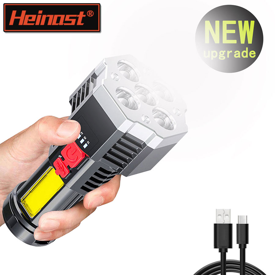 Outdoor Camping Adventure - ไฟฉาย LED กำลังสูง 5 ดวง ไฟฉายแคมป์ปิ้งแบบชาร์จไฟได้พร้อมไฟด้านข้าง
