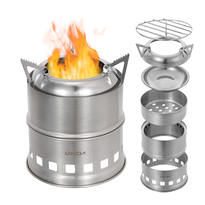 Outdoor Camping Wood Stove - Lixada เตาไม้สแตนเลสสำหรับตั้งแคมป์เตาแอลกอฮอล์กลางแจ้งทำอาหารปิกนิกบาร์บีคิวตั้งแคมป์เดินทาง
