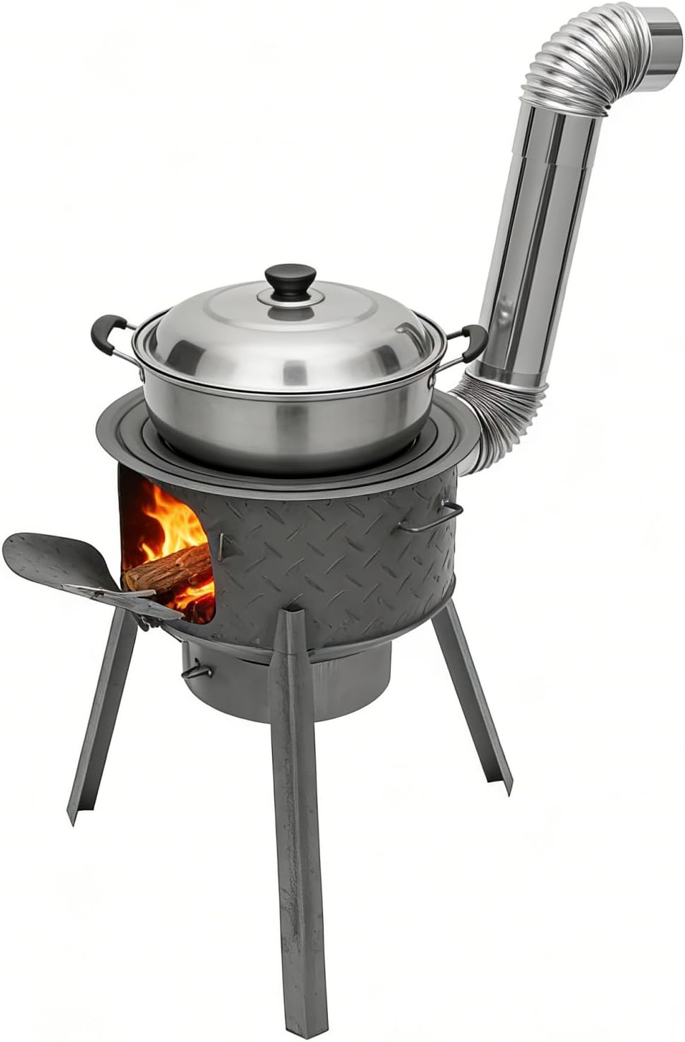 Outdoor Camping Wood Stove - เตาเผาไม้แบบพกพาสำหรับตั้งแคมป์และเดินป่า - เตาทำอาหารกลางแจ้งขนาด 17 นิ้วพร้อมกล่องไฟเหล็กที่ถอดออกได้และตะแกรงย่าง