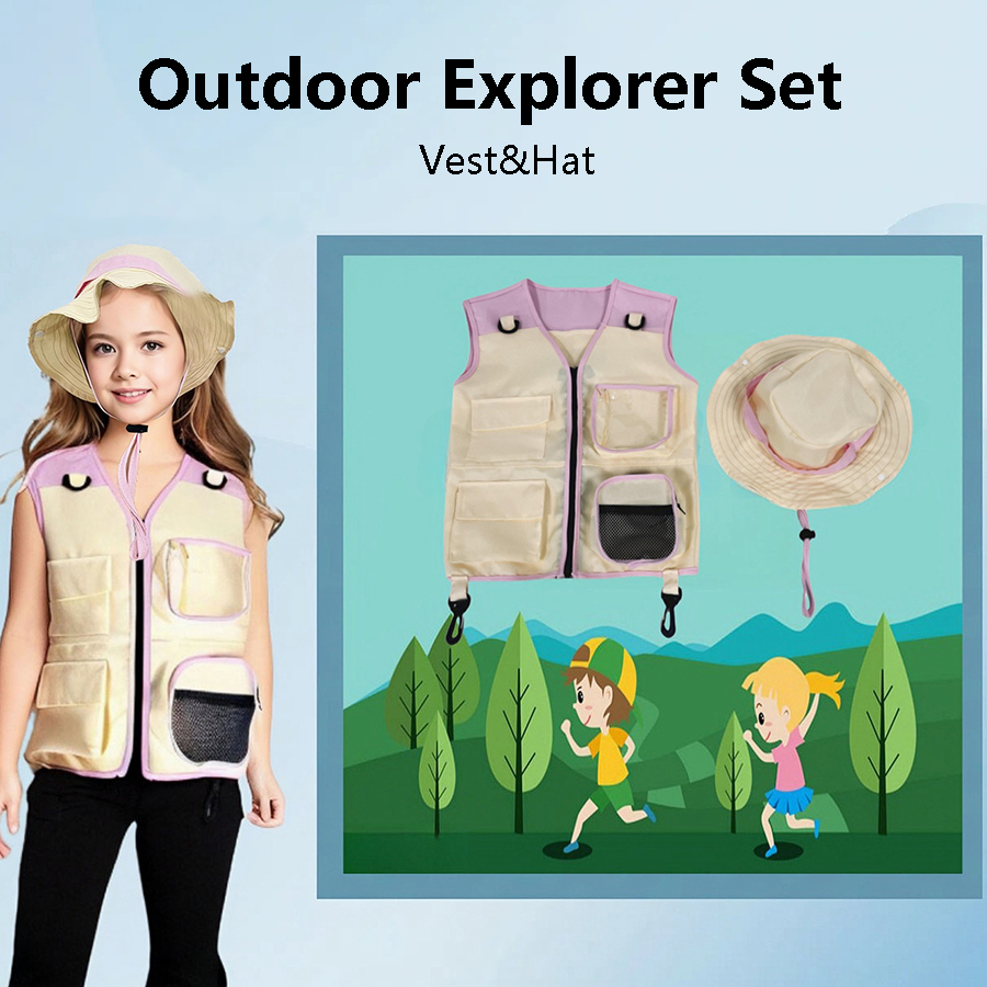 Outdoor Camping Activities For Kids - ชุดหมวกนักสำรวจสำหรับเด็ก, ชุดคอสเพลย์สำหรับงานปาร์ตี้ตั้งแคมป์ตกปลามีหลายกระเป๋า