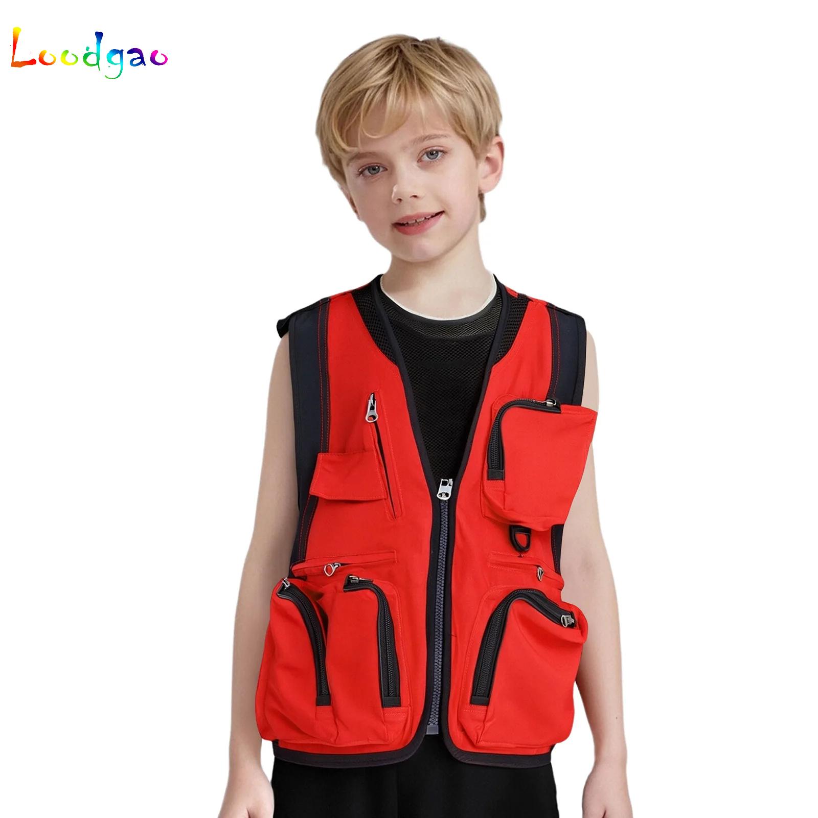 Outdoor Camping Activities For Kids - เสื้อกั๊กเด็กผู้ชายเด็กผู้หญิงสำหรับกิจกรรมกลางแจ้ง เสื้อกั๊กแบบไม่มีแขนพร้อมกระเป๋าซิป เหมาะสำหรับใส่ไปโรงเรียน ตั้งแคมป์ ตกปลา