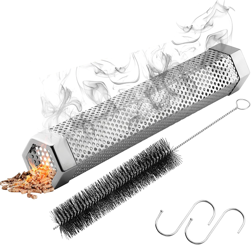 Outdoor Camping Wood Stove - LMETJMA Camping เม็ดสูบบุหรี่ชุด 12 นิ้วสแตนเลสสตีลบาร์บีคิวไม้สูบบุหรี่หลอด BBQ