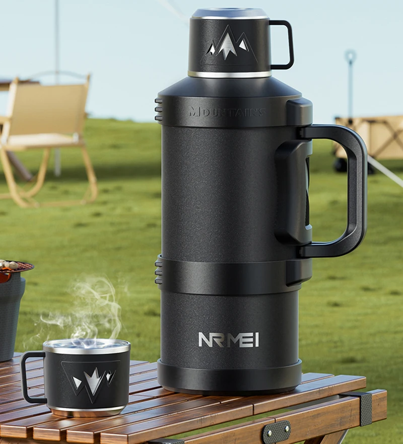 Vacuum Insulated Flask - กระติกน้ำร้อนสแตนเลสความจุขนาดใหญ่พร้อมที่จับพับได้, กระติกน้ำสูญญากาศแบบพกพาสำหรับกิจกรรมกลางแจ้ง, กระติกน้ำเก็บความร้อน