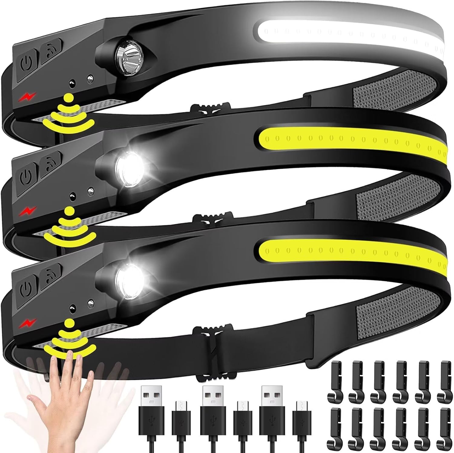 Outdoor Camping Adventure - ไฟหน้าแบบเซนเซอร์ ไฟฉาย LED ไฟหน้าแบบชาร์จไฟได้ ไฟฉายคาดศีรษะ แบตเตอรี่ในตัว