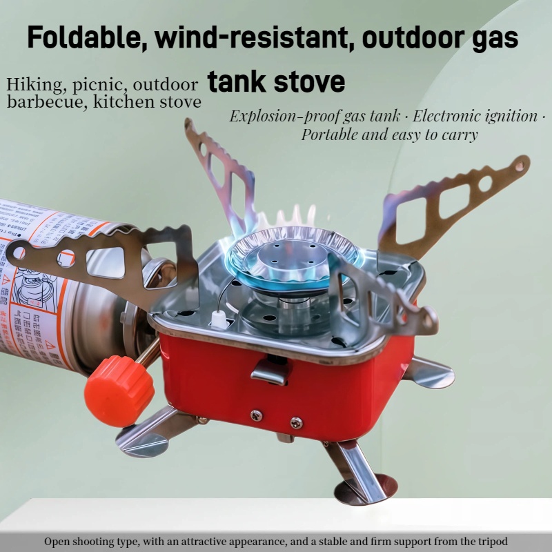 Outdoor Gas Camping Oven - เตาแก๊สพกพาแบบพับได้สำหรับตั้งแคมป์ รูปทรงสี่เหลี่ยมขนาดเล็ก รับน้ำหนักได้มาก ประหยัดพลังงาน