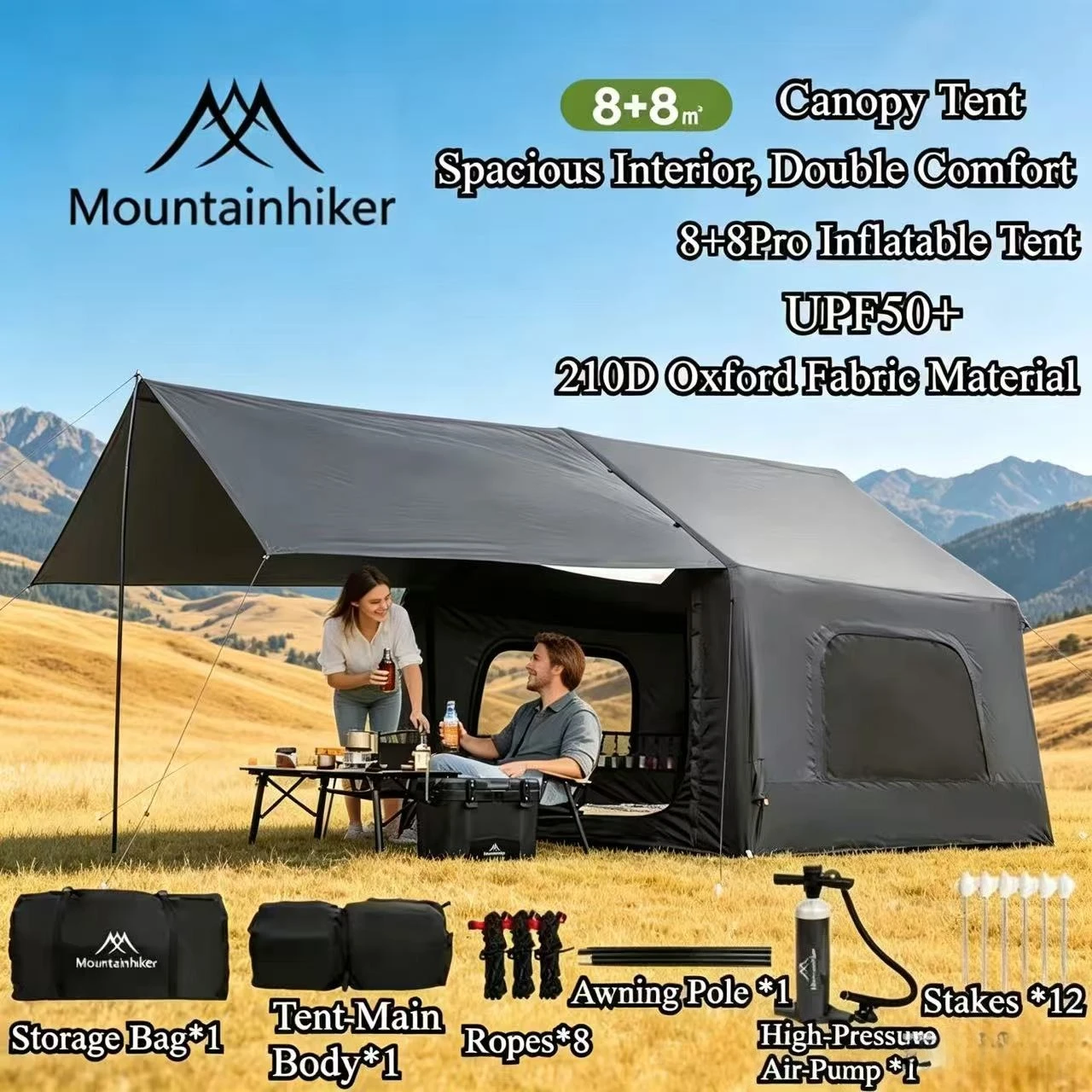 Outdoor Camping Automatic Quick Opening Tent - เต็นท์เป่าลมขนาดใหญ่ MOUNTAINHIKER สำหรับ 3-6 คน กันลม