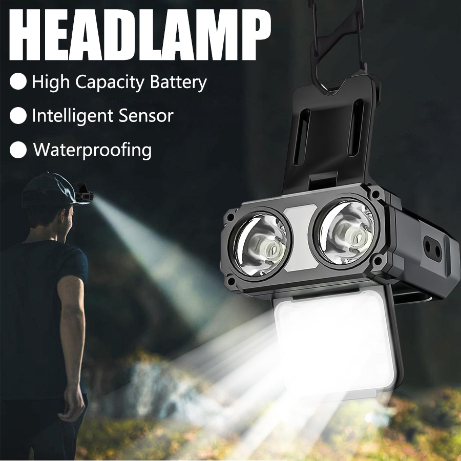 Outdoor Camping Adventure - ไฟฉายคาดศีรษะแบบหนีบหมวก LED COB พร้อมเซ็นเซอร์ ชาร์จผ่าน USB