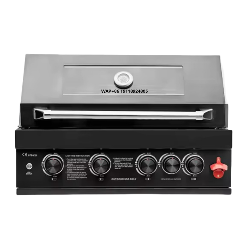 Outdoor Gas Camping Oven - เตาบาร์บีคิวแก๊สกลางแจ้ง สแตนเลสสีดำ แบบฝัง พร้อมเตาอบและเตาย่าง ใช้แก๊สธรรมชาติ สำหรับตั้งแคมป์