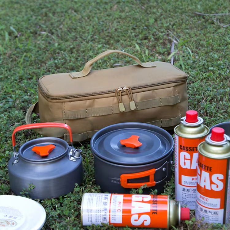 Outdoor Camping Cooking Equipment - กระเป๋าเก็บเครื่องครัวผ้าอ็อกซ์ฟอร์ด, ซิปคู่, มีหูหิ้ว, ความจุขนาดใหญ่, สำหรับการตั้งแคมป์เดินป่า
