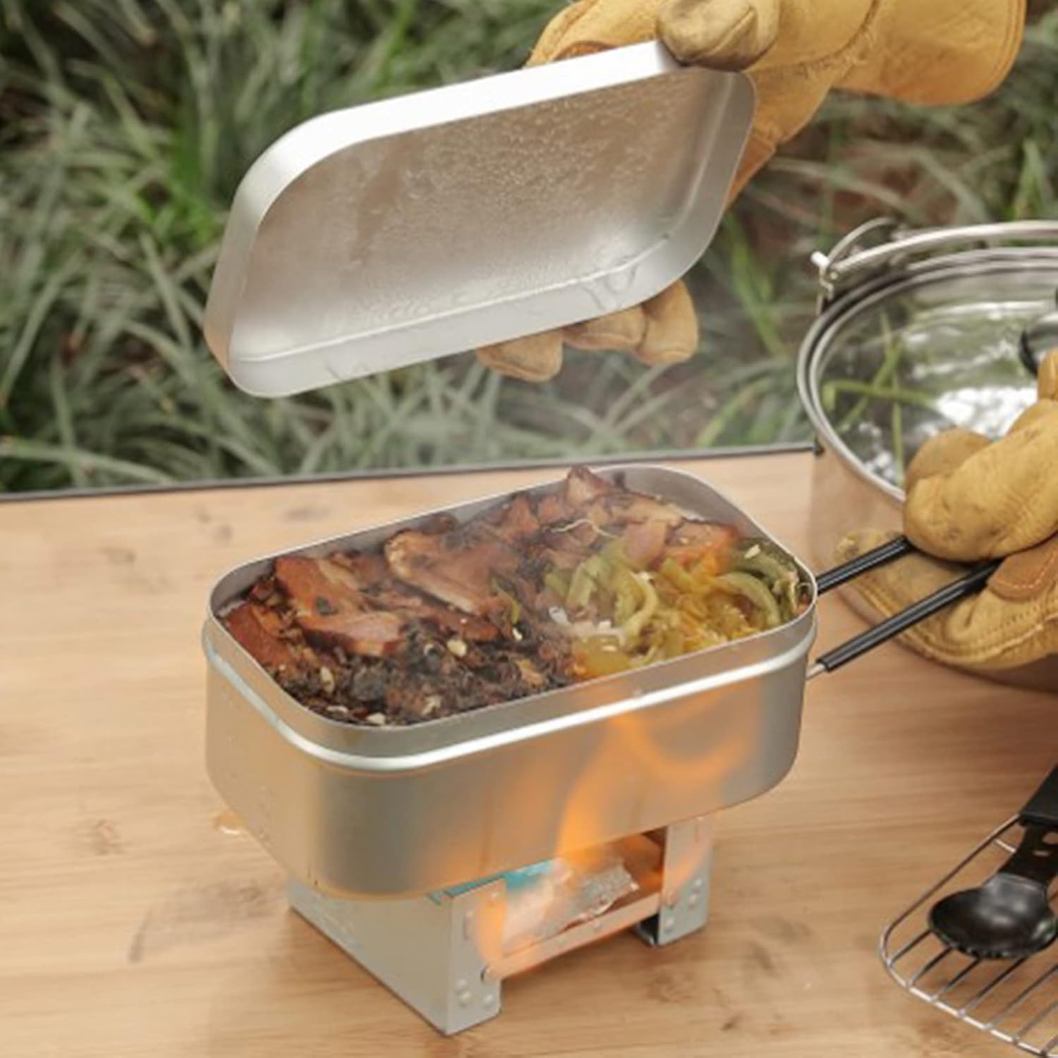 Outdoor Camping Cooking Equipment - ที่จับกล่องเบนโตะแบบพับได้, ภาชนะบรรจุอาหารกลางวันสำหรับผู้ใหญ่, เครื่องครัวอลูมิเนียมสำหรับตั้งแคมป์, กล่องอาหารกลางวันสำหรับปิกนิก, แคมป์ปิ้ง, เดินป่า