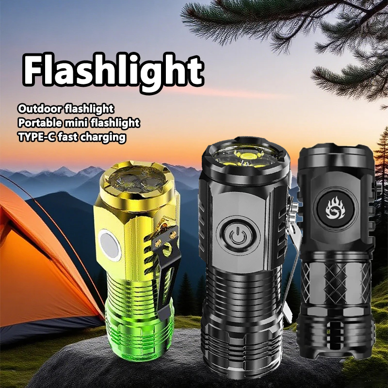 Outdoor Camping Adventure - ไฟฉาย LED ขนาดเล็กสุดสว่างแบบชาร์จไฟได้ ไฟฉายตกปลา โคมไฟพลังสูงสำหรับกิจกรรมกลางแจ้ง แคมป์ปิ้ง