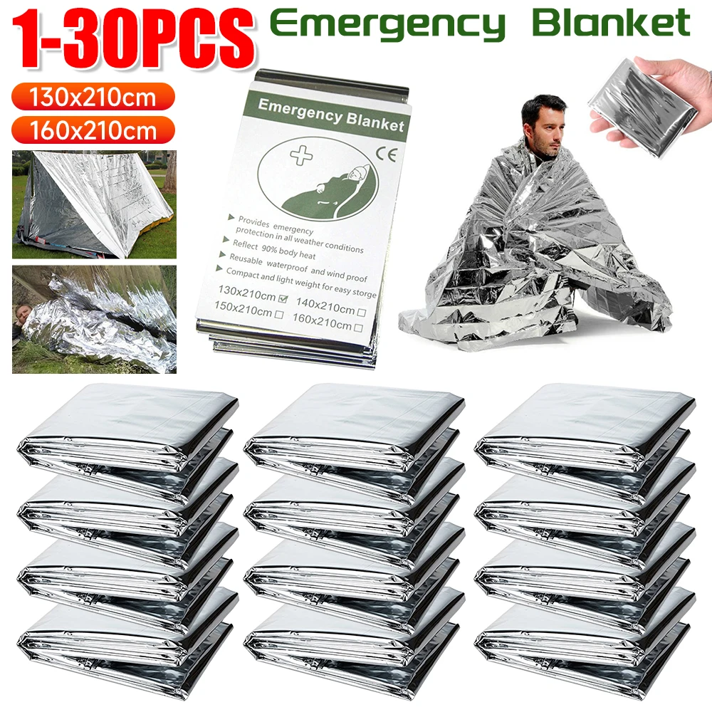 Survival Kit - 1-30PCS ผ้าห่มฉุกเฉินกลางแจ้ง Survive First Aid Rescue