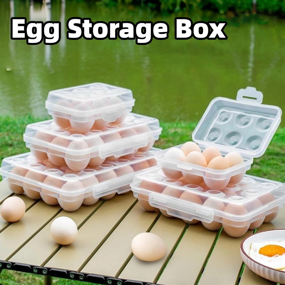 Outdoor Camping Fridge - กล่องเก็บไข่พลาสติกคุณภาพสูง กล่องจัดระเบียบไข่สำหรับตู้เย็น ถาดพกพาพร้อมฝาปิดสำหรับตู้เย็น แคมป์ปิ้ง และกิจกรรมกลางแจ้ง